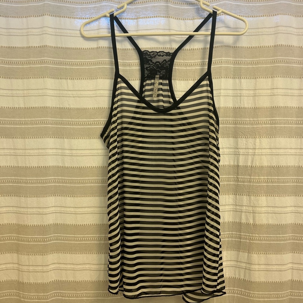 Tag Black and White Striped Lace Tank